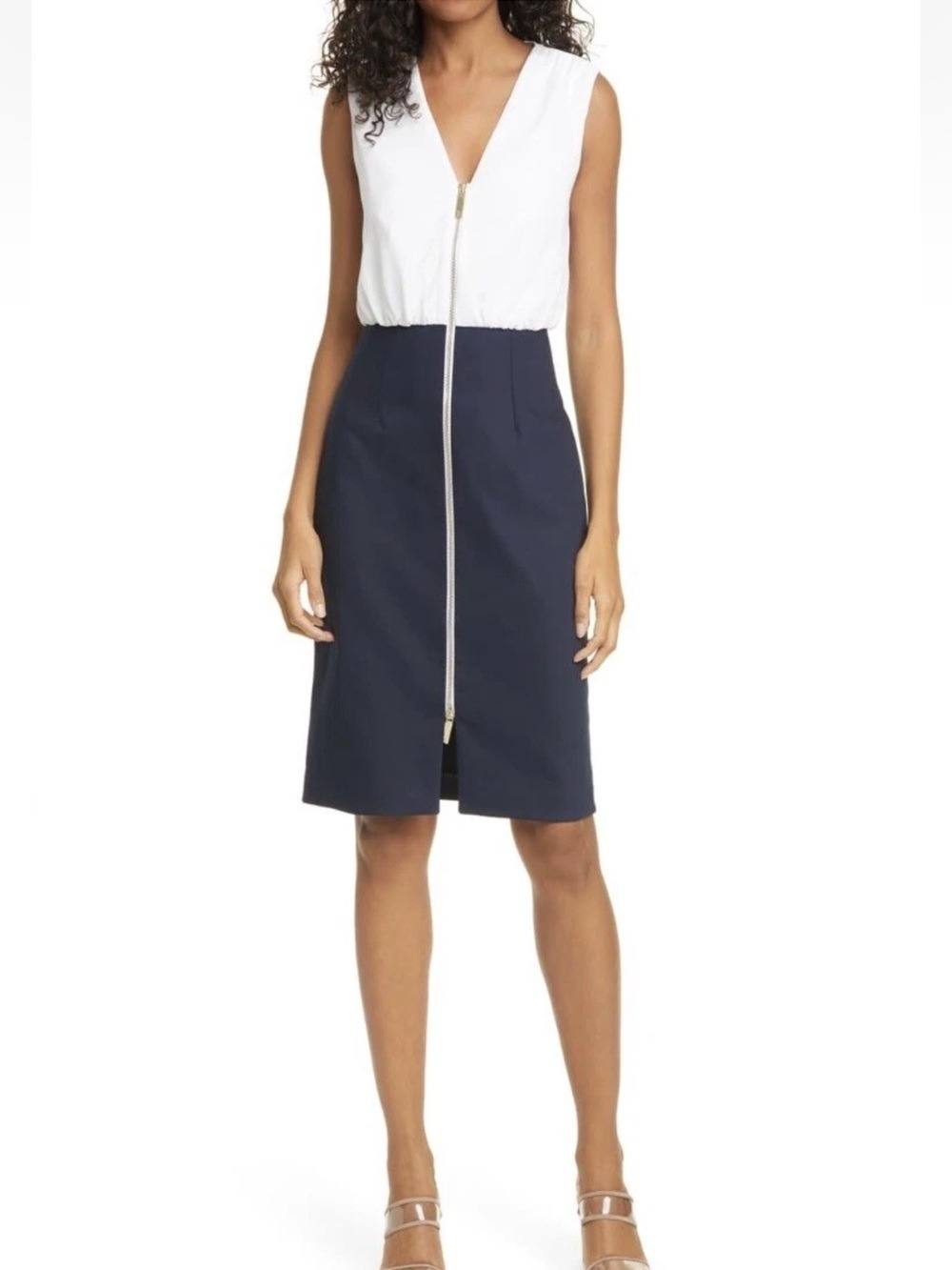 Ted Baker Annise Color Block Sheath Dress in  Blue And White Sz Ted 3 (US 8)